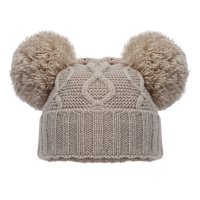 H660-BI: Biscuit Chain Knit Hat w/Pom Poms (0-12m)